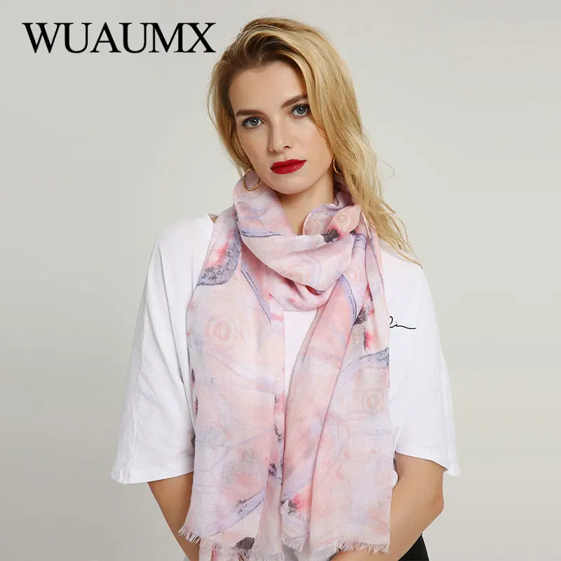 

Wuaumx Brand Vintage Viscose Scarf Women Butterfly wings Print Scarfs Wraps Ladies Scarves Shawl foulard femme Hijab merk sjaal