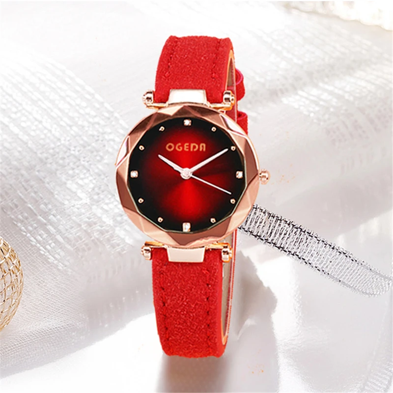 

OGEDA new Leisure Fashion Luxury Ladies Crystal Watch Waterproof leather Quartz Women Watches Top Brand Clock Relogio Feminino