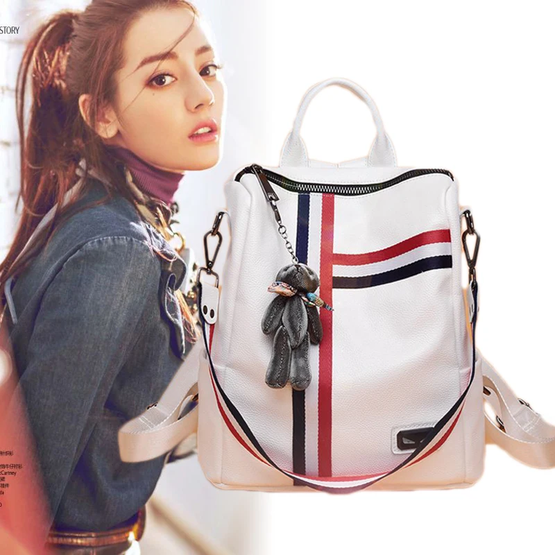 

Authentic Leather High Quality Backpack Fashion Women School Bags Female Large Capacity Casual Bags Ladies Backpacks Black White