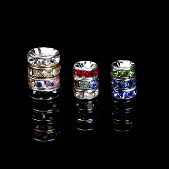 

100pcs Colorful Rhinestone Silver Spacer Beads 6/8/10mm For DIY Jewelry Making Handmade Beading Bracelet Material Accessories