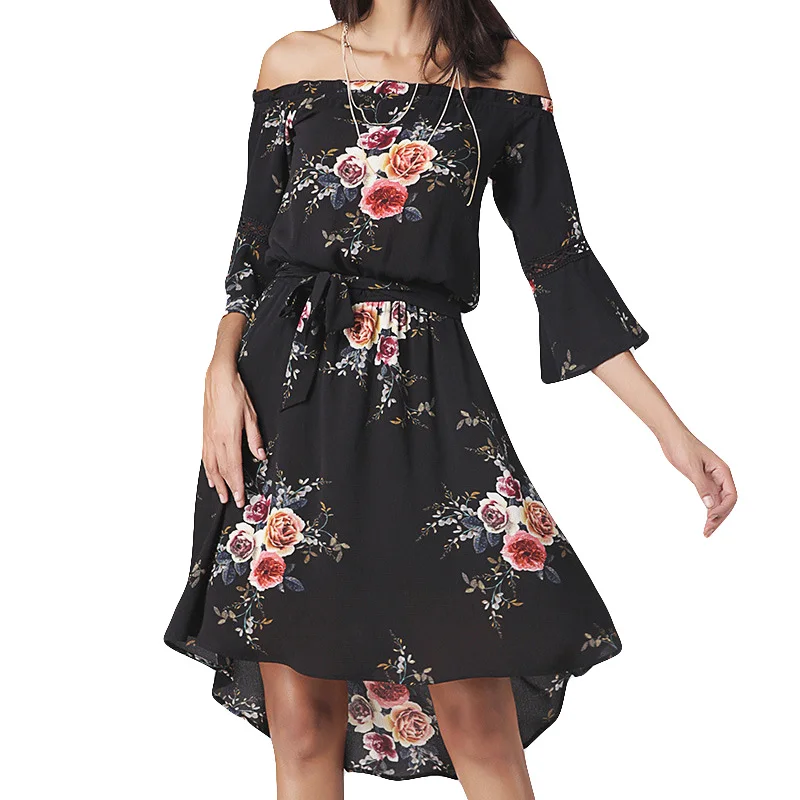 Dropship CTFZ00126 New Fashion Women Dresses Summer Casual Off Shoulder Woman Beach Dress Sexy