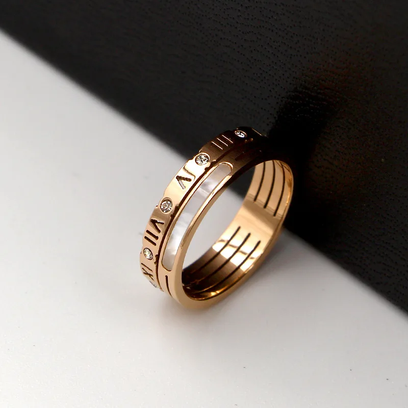 Высокое качество римская цифра в виде ракушки инкрустация кольцо розовое золото цвет мода титановая сталь ювелирные изделия подарок на день рождения женщина не выцветает