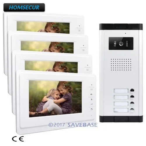 HOMSECUR 7\ Apartment Video Door Phone Intercom Kit With Dual-way Intercom For House/Flat XC061-4+XM701