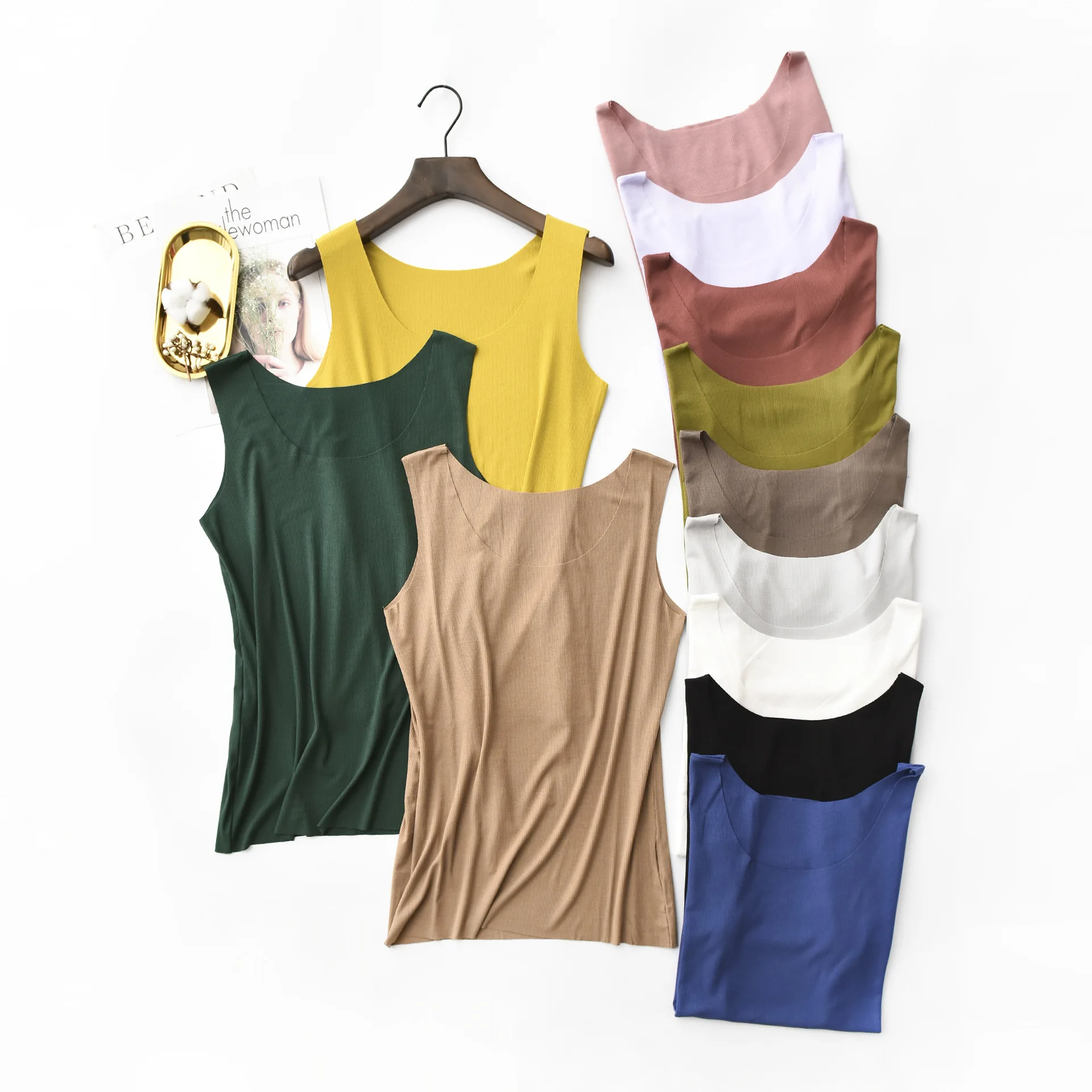 

Spring Summer Tank Tops Women Sleeveless Round Neck Loose T Shirt Ladies Vest Singlets Camisole Cotton Rib Slim Ladies Thin Vest