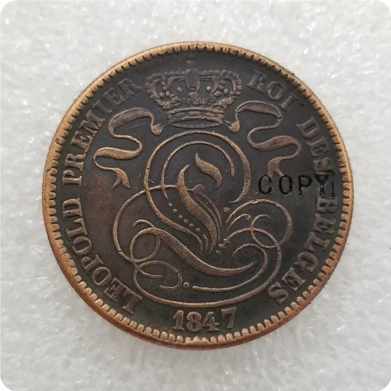 1847 1832-1856 Бельгия 10 сантимов копия монет - Цвет: 1847