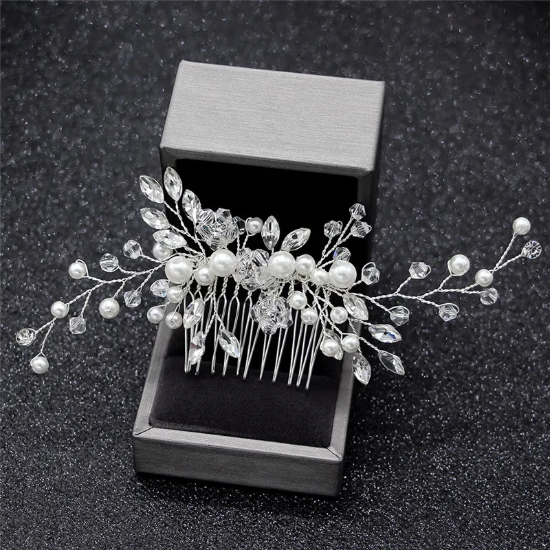 Trendy Crystal Pearl Hair Combs Wedding Bridal Hair Jewelry Ornament Head Piece Decoration Rhinestone Bride Comb