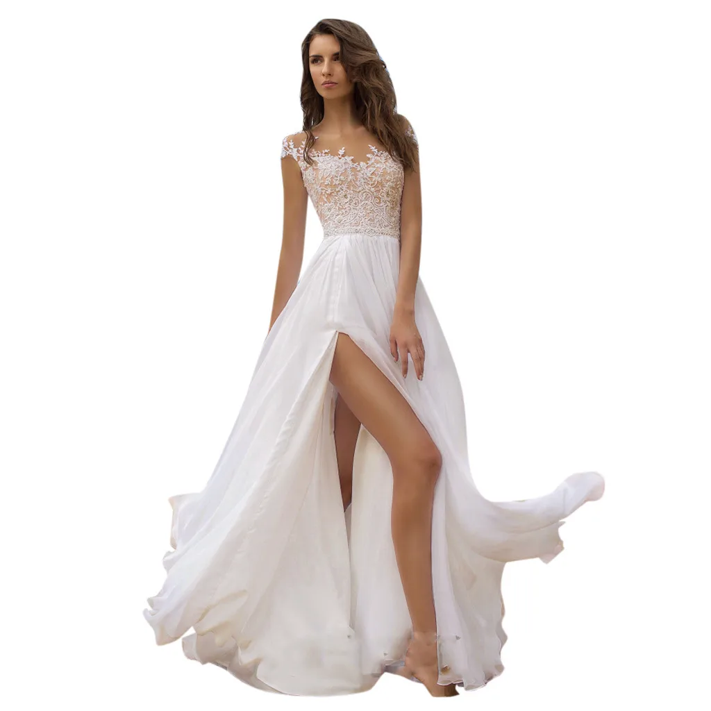 Сексуальное Летнее белое платье с глубоким v-образным вырезом и открытой спиной, женское элегантное Кружевное Вечернее Макси-платье, праздничные Длинные вечерние платья - Color: White