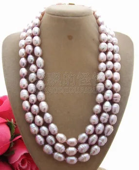 

N101206 Natural 18" 12MM 3Strands Purple Pearl Necklace