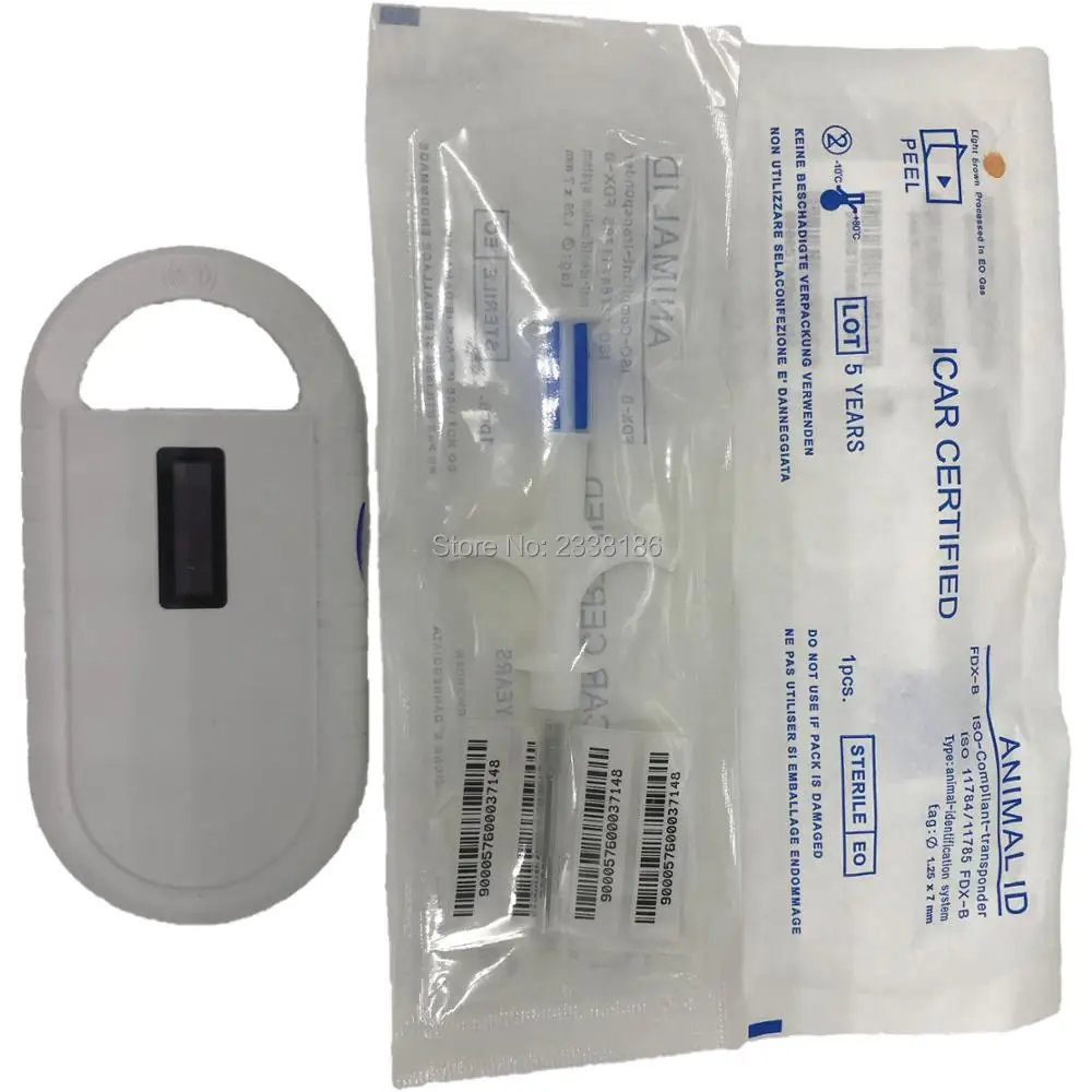 

x100 pcs Pet Microchips 1.4*8mm ISO11784/785 FDX-B cat dog,snake syringe for smaller animal Syringe +1 pet reader of animal dog