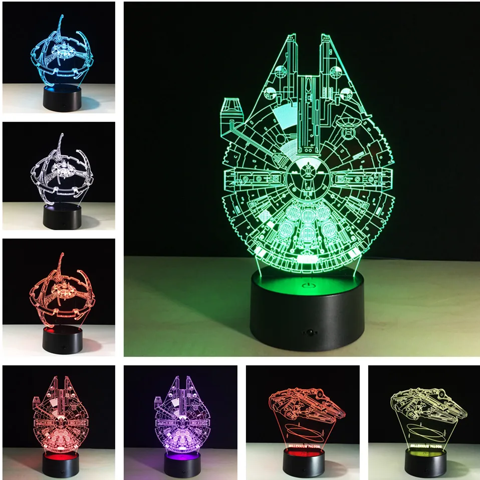 

7 Color Change 3D Night Light LED Lamp Star Wars Millennium Falcon LED USB Table Lamp Bedroom Decor Children's Nightlight Toys