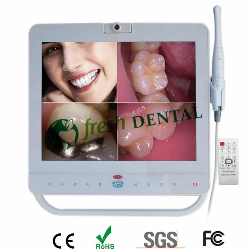 Стоматологическая Система интраоральной камеры с 15 дюймовым монитором проводной/беспроводной внутренний оральный блок VGA+ видео+ USB ЖК-держатель эндоскоп TW123 - Цвет: Wired and EU Plug