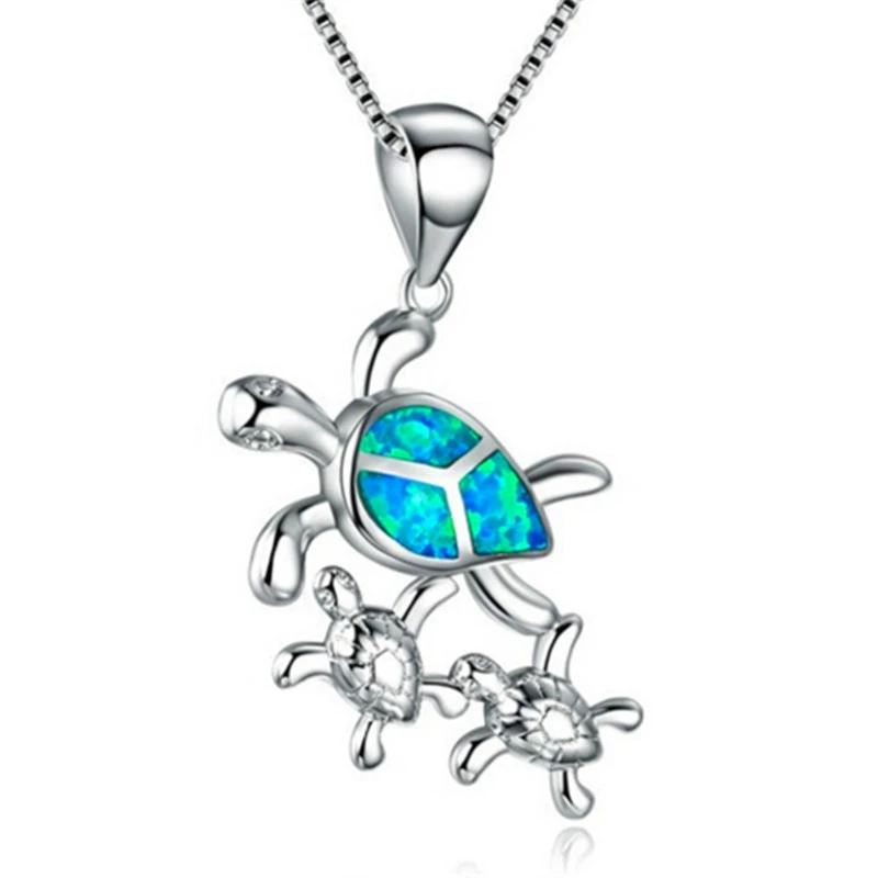 

Blue Synthesis Opal Sea Turtle Family Pendant Necklace Animal Necklaces for Women Ocean Beach Jewelry Accessories Bijoux Femme