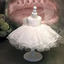 Белое платье на день рождения для маленьких девочек 1 год нарядное платье для маленьких девочек одежда для маленьких девочек платье принцессы для девочек от 0 до 6 лет