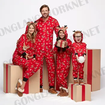 

Winter Warm Family Matching Cute Deer Printing Christmas Hoodie 3D Deer Ears Pajamas PJs Sets Xmas Sleepwear Nightwear