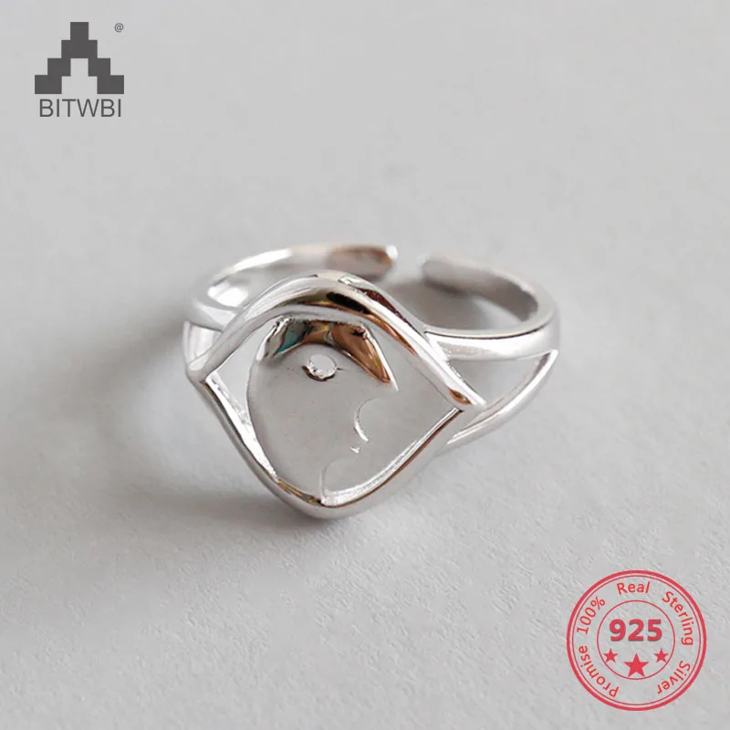 

Authentic 925 Sterling Silver Jewelry Abstract Face Open Rings for Women Gift