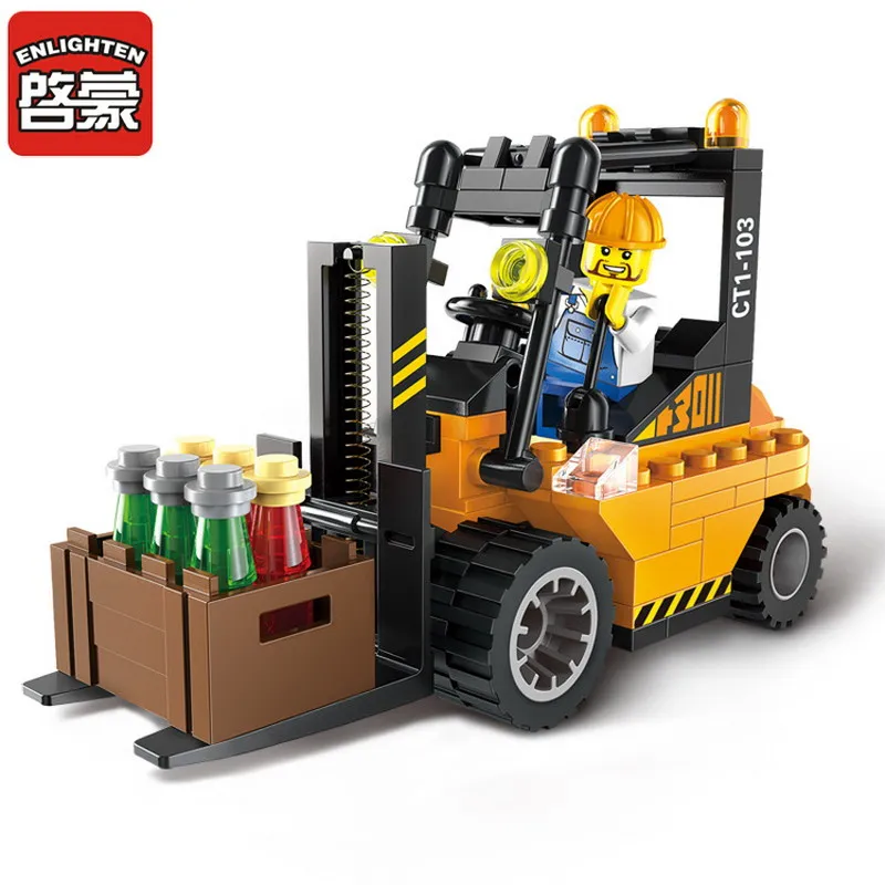 

1103 ENLIGHTEN City Construction 115Pcs Forklift Truck Model Building Blocks Figure Toys For Children Christmas Gift Bricks
