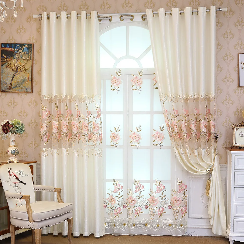 Европейская вышивка шторы из полиэстера спальни роскошные королевские аристократические белые затемненные оконные шторы для гостиной