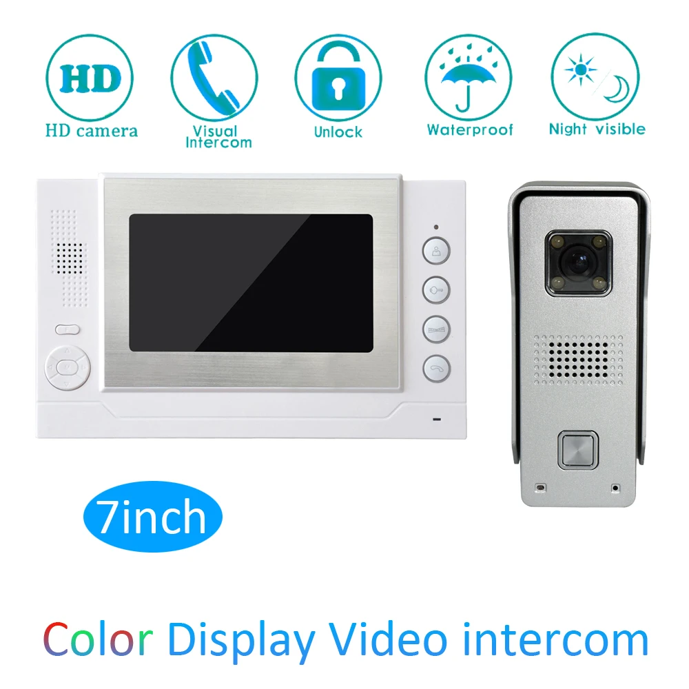 Smart Home Intelligent 1 to 1 Intercom Kit 7 inch LCD Monitor Wire Video Door Phone Doorbell System Security Camera For vistor