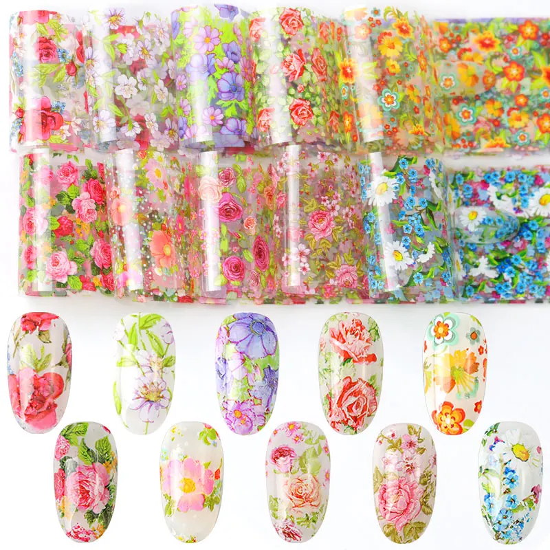 

HNUIX 10 colours Nail Leaf Stickers Varnish Mix Rose Flower Transfer Foil Nails Decal Cursors For Nail Art Decoration Manicure D