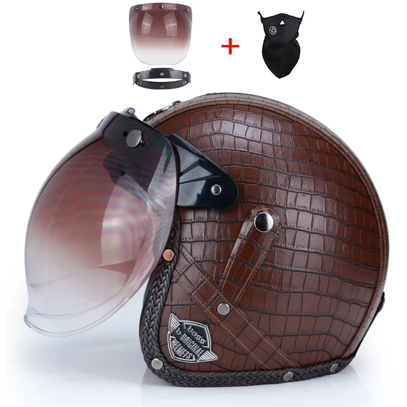Ретро винтажный немецкий стиль мотоциклетный шлем 3/4 открытый шлем Скутер Чоппер Крузер Байкер Мото шлем очки маска - Цвет: a6