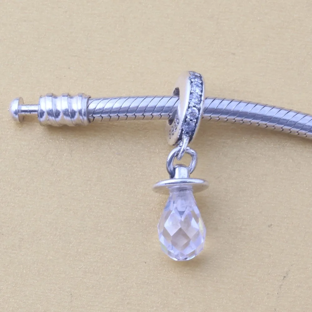 

ZMZY Original 925 Sterling Silver Charm Pacifier Dangle with Clear Cubic Zirconia Beads For Pandora Charms Bracelets Accessories