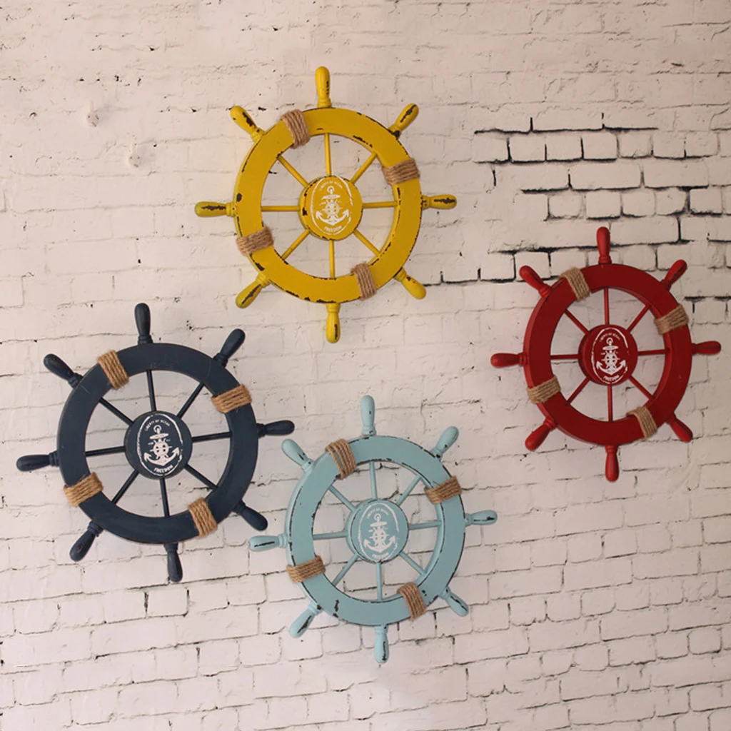 Wooden Nautical Boat Ship Steering Wheel for Bar Home Wall Party Decoration Gift 