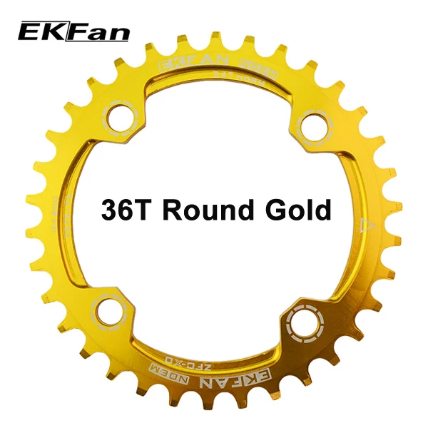Ekfan круглые и овальные 104BCD 32 т/34 Т/36 т Велоспорт звезду узкий широкий Сверхлегкий 7075-T6 MTB велосипеда Звездочка круг шатуны пластины - Цвет: round 36T gold