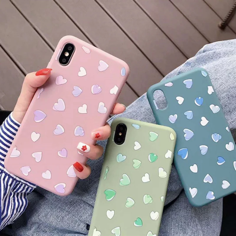 

Cartoon Love heart Matte soft silicon tpu phone cases for iphone XS Max XR Cases for iphone X 6 6s 7 8 plus Gradient back cover