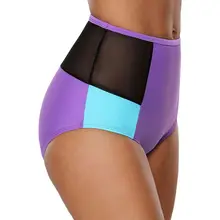 Женские летние Стрейчевые шорты размера плюс, высокая талия, сетчатые, из кусков, цветной блок, танкини, плавки, быстросохнущие, плавки, трусики