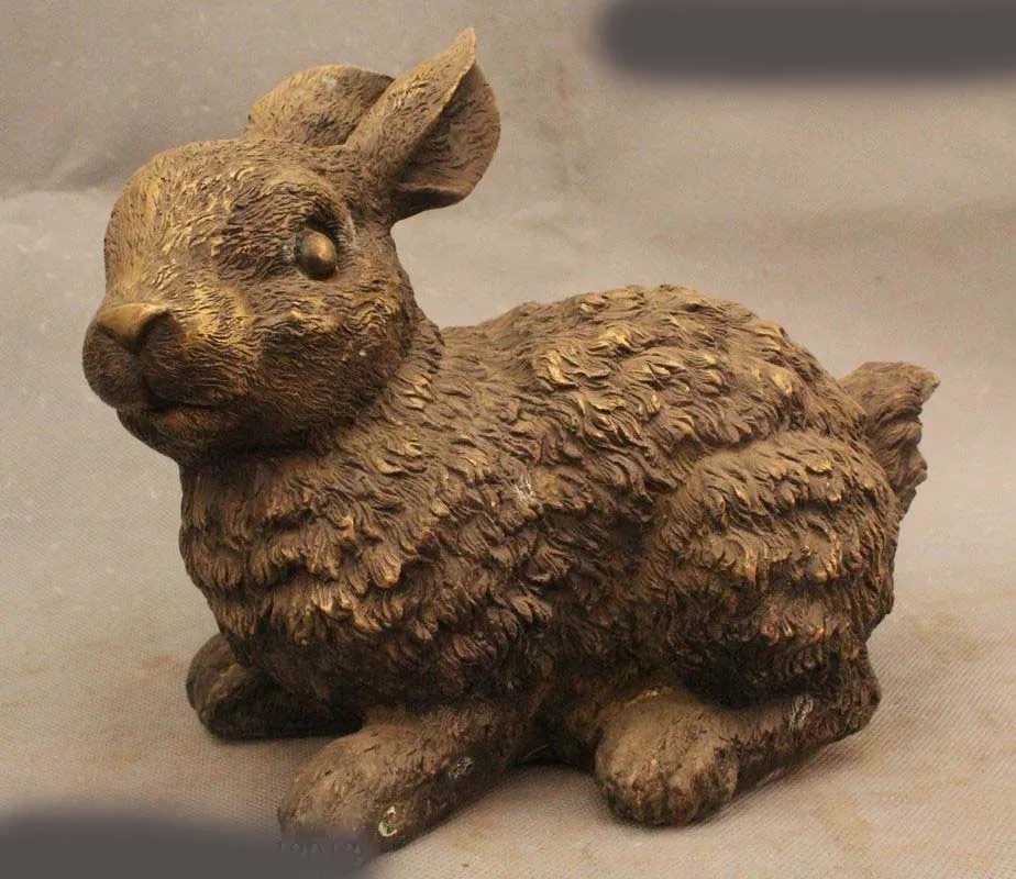 8&quot; Lovely China Chinese Fengshui Bronze Zodiac Year Rabbit Statue