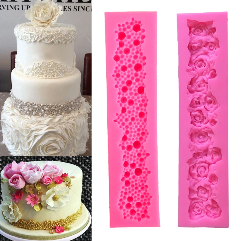 

3D Round Pearls Strip Rose Flower Silicone Mold Chocolate Fondant Mold Cake Decorating Tools Sugarcraft Kitchen Gadgets