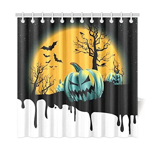 Halloween with Full Moon Fabric Bathroom Shower Curtain Set, 72 x 72
