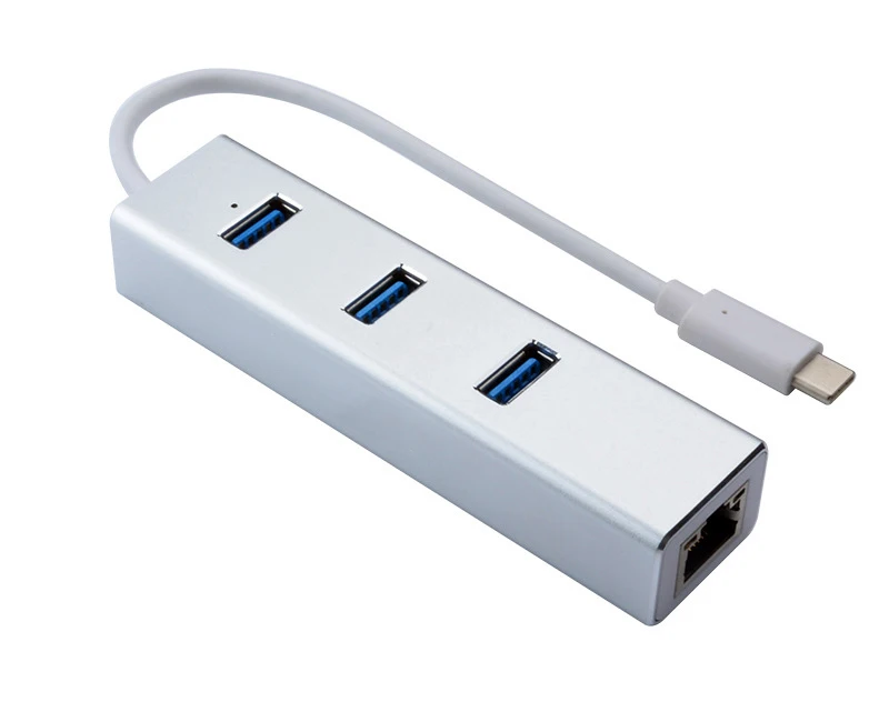 Алюминий USB 3,1 Тип C до 3-Порты и разъёмы USB 3,0 концентратор с RJ45 10/100/1000 Gigabit Ethernet сетевой адаптер проводной преобразователь кабель