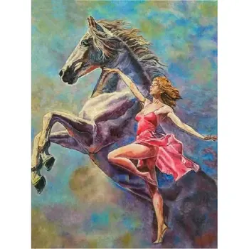 

DIY 5D Diamond Painting Cross Stitch woman Needlework Mosaic full square Diamond Embroidery horse Painting Rhinestones