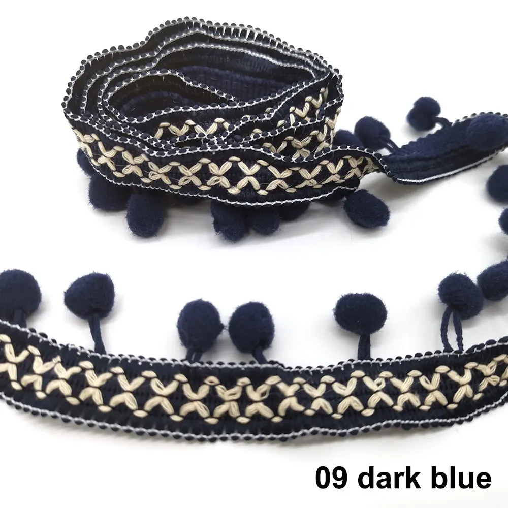 09 dark blue 5 ярдов, отделка помпонами, кружевная ткань для шитья, аксессуары для шитья, отделка помпоном, кисточка, шаровая лента с бахромой, швейное кружево для рукоделия, материал одежды - Цвет: 09 dark blue