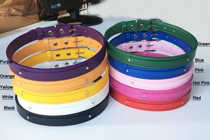 

Wholesale price! 10pcs 8*100mm+18X550mm Mixed Color Copy Leather Pet Dog Collar Fit DIY Pet Name by using 8mm Slide Letter Charm