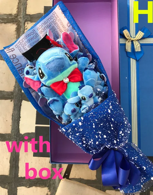 H with box Искусственные цветы для невесты шелковые цветы букет Стич с короной стежка букеты плюшевые игрушечные букеты стежка каваи украшения на День святого Валентина - Цвет: H with box