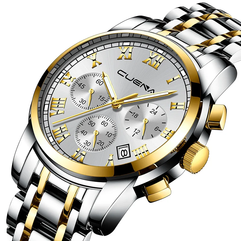 Prix CUENA De Luxe de Marque Hommes Montres En Acier Inoxydable Étanche Mode Hommes Analogique Bracelet À Quartz Montre Relogio Masculino Homme Horloge