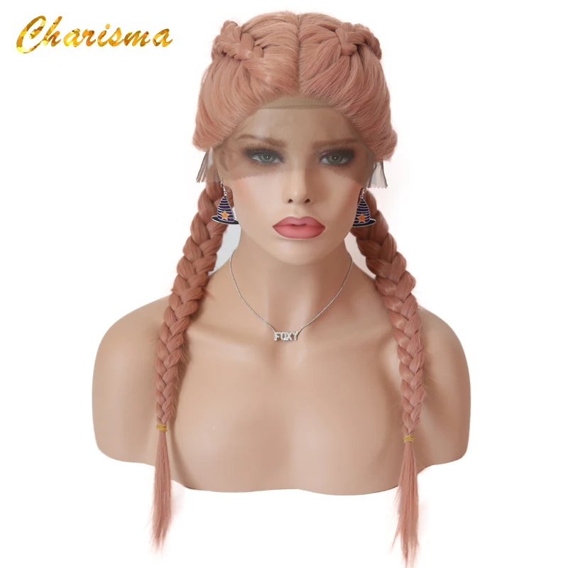 

Charisma Handmade Braids Synthetic Lace Front Wigs 150% Density Glueless Pure Color wigs Middle Part Combs Inside For Women