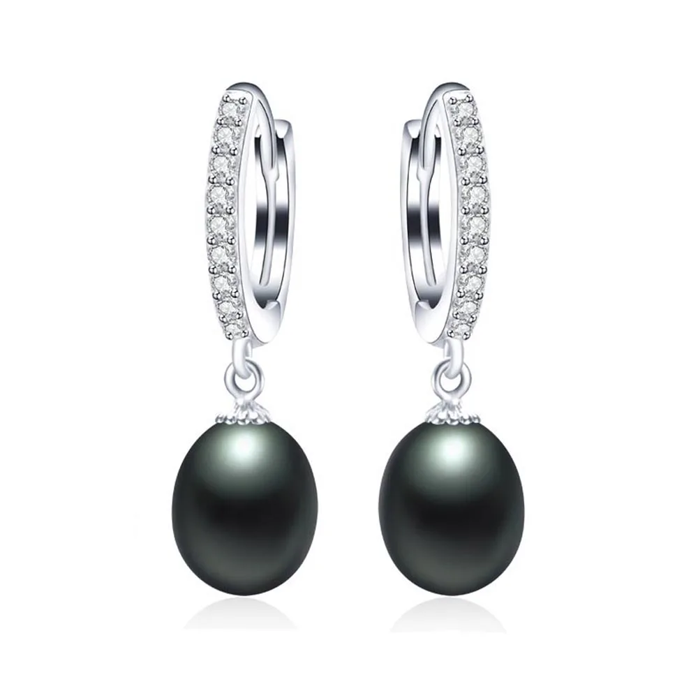 

VEAMOR Top Quality Black Pearl Drop Earrings Hot Sale 925 Sterling Silver Wedding Jewelry for Women 3 Types With Gift Box E048