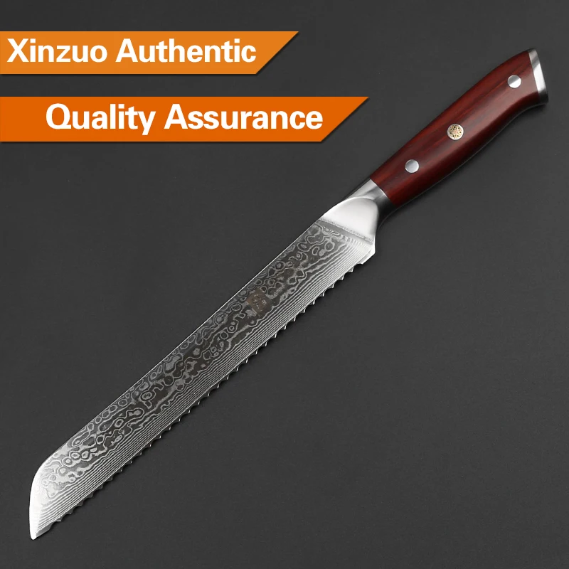 XINZUO 9'' inch Serrated Bread Knife Damascus Steel Rosewood Handle Kitchen Knives Brand High Quality Cake knife Cooking Tools XINZUO 9'' inch Serrated Bread Knife Damascus Steel Rosewood Handle Kitchen Knives Brand High Quality Cake knife Cooking Tools