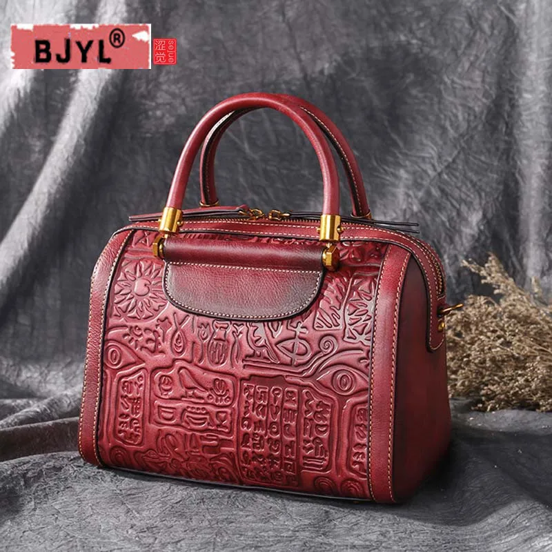 

BJYL 2018 new Genuine Leather Women handbags first layer cowhide solid color retro diagonal female shoulder bags