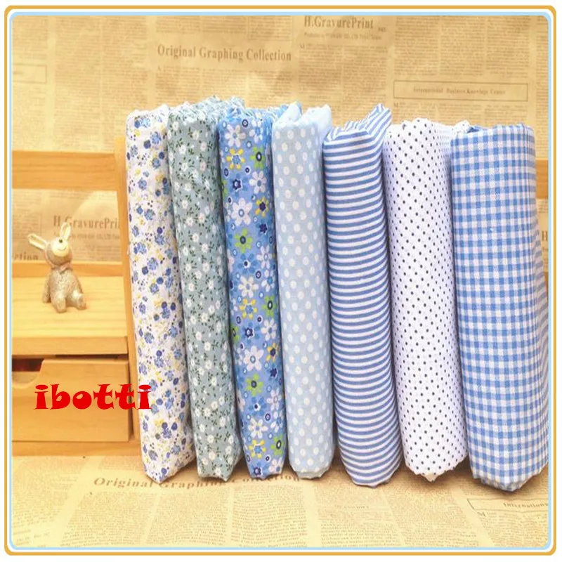 

ibotti 7pcs 25x25cm Blue Floral Dot grid 100% Cotton Fabric Sewing Tilda Doll Cloth DIY Quilting Patchwork Tissue Textile