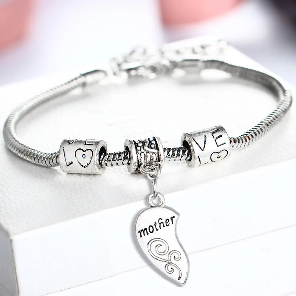 2PCS Silver Plated Mother Daughter Broken Splicing Heart Bracelet