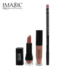 Professional IMAGIC Makeup lip Waterproof Long Lasting Lipgloss+ Lipstick+ LipLiner Pencil Makeup Set Long Lasting Lipstick