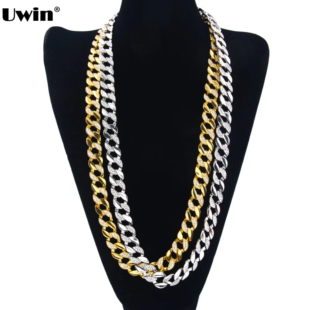 

High Quality Special 30" Cuban Link Necklace Gold Silver Tone 14MM Wide Iced Out CZ Stone Hip Hop Necklace