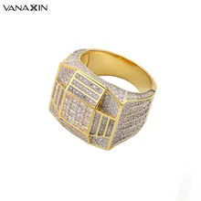 VANAXIN серебряное кольцо 925 мужские вечерние ювелирные изделия в стиле хип-хоп с широким пальцем, кубические цирконы, покрытые льдом, золотого/серебряного цвета, мужские кольца, подарочная коробка