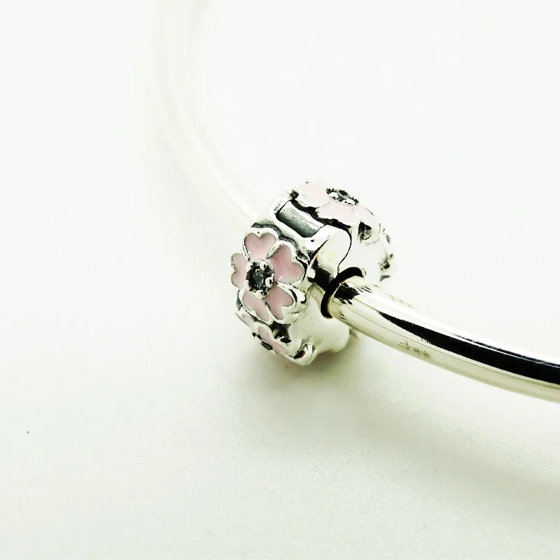 

925 Sterling Silver Jewelry Beads Dazzling Daisy Fairy with Light Pink Enamel and Clear CZ Fit European Charm Bracelet 2016 New