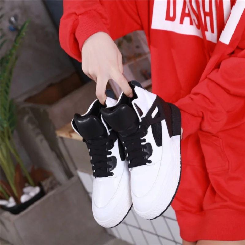 

Autumn Winter High-top Leather Women Casual Shoes Color Stitching Sports Sneakers Sashion White Platform Lace Up Heavy-Bottomed