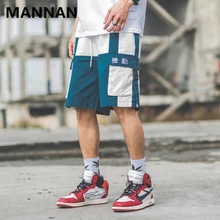 MANNAN боковая резинка с пряжкой повседневные мужские шорты Карго Лето Хип-хоп Мульти Карманы Цветные Лоскутные шорты мужские уличные